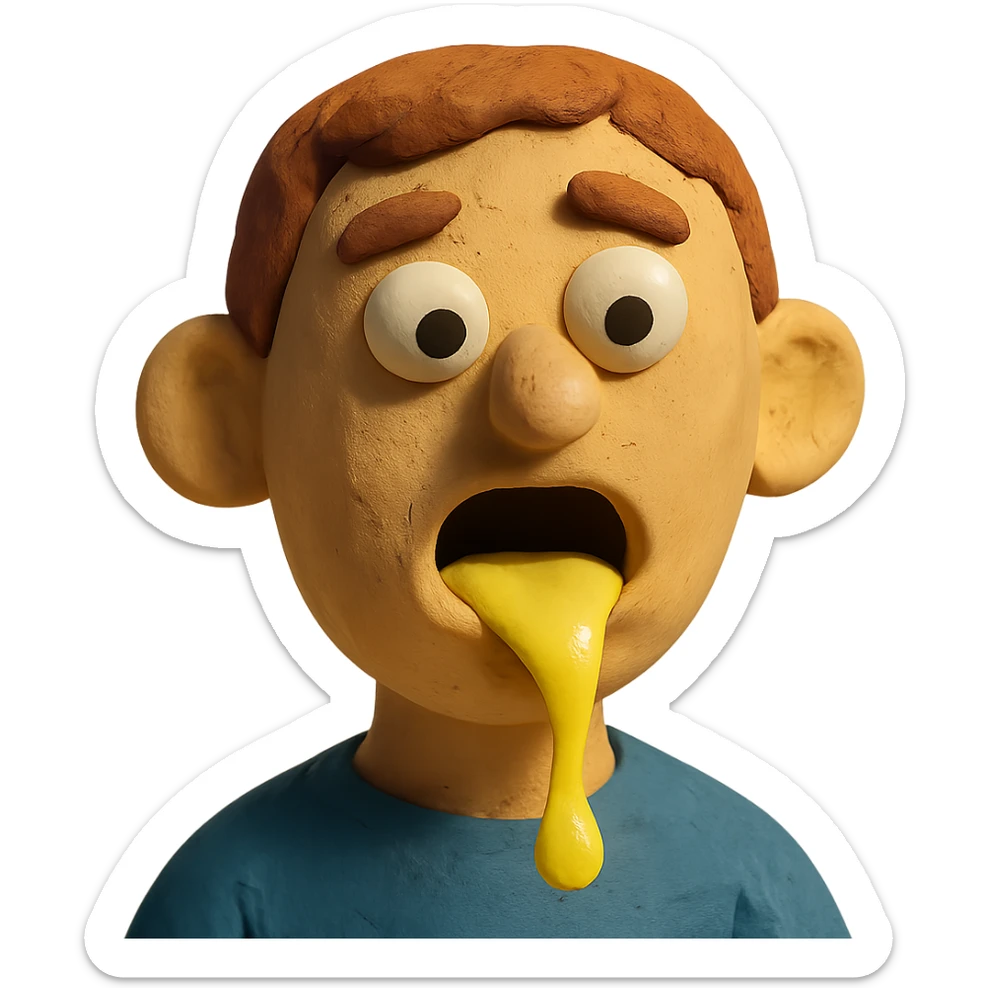 claymation style face with lemonade dripping out of mouth sticker