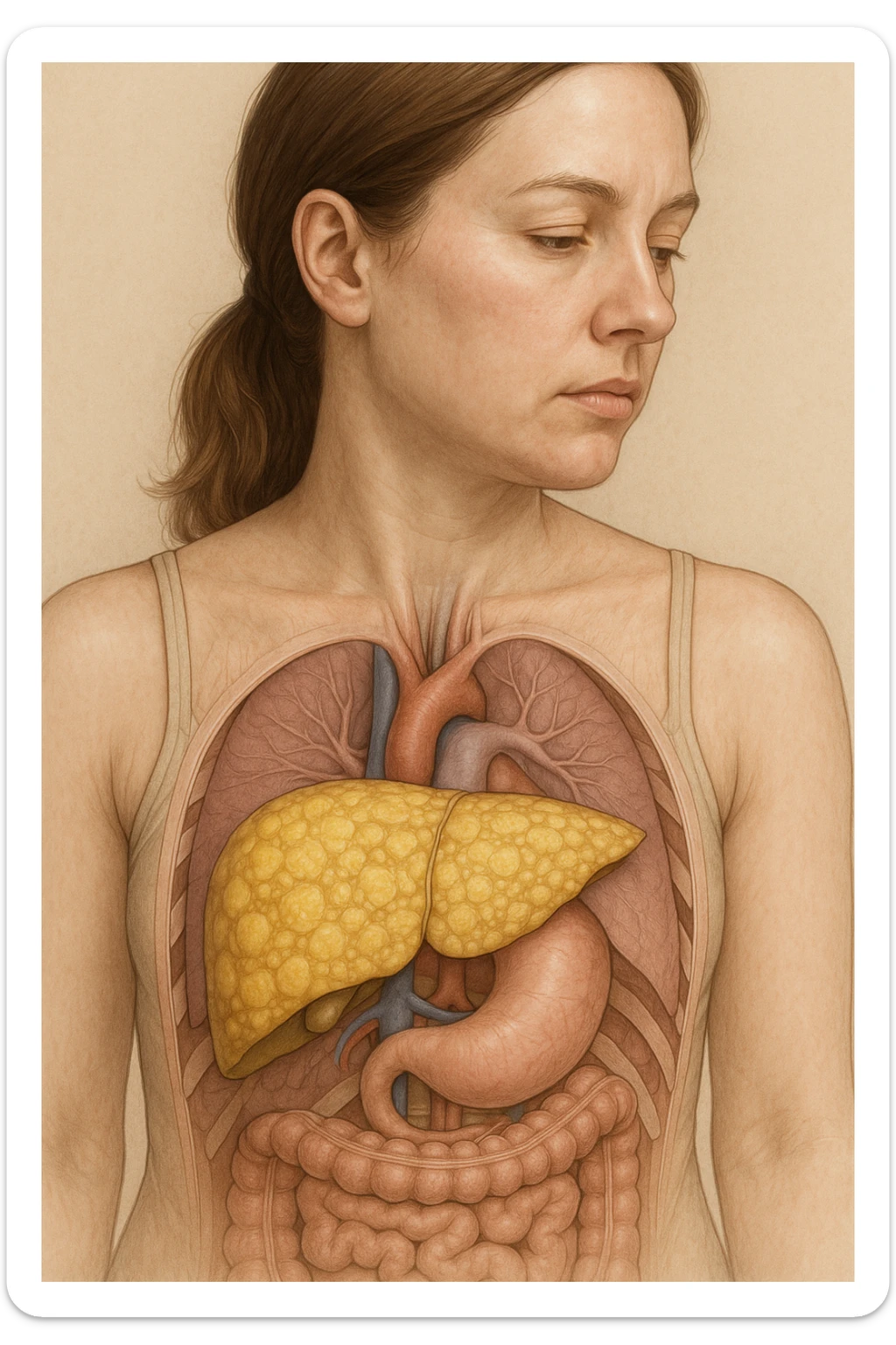 donna con fegato grasso immagine realistica sticker