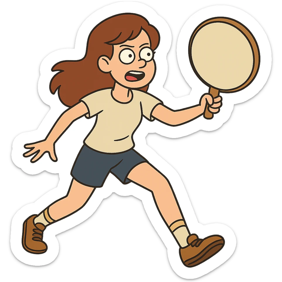 flat toon style brown-haired girl playing tamburello sport sticker