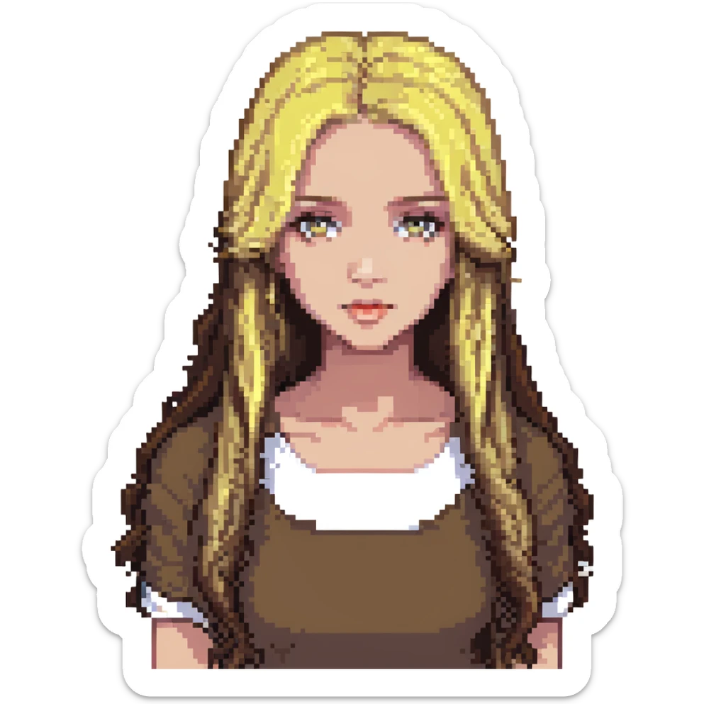 Girl with long hair and blonde highlights and dark brown eyes sticker