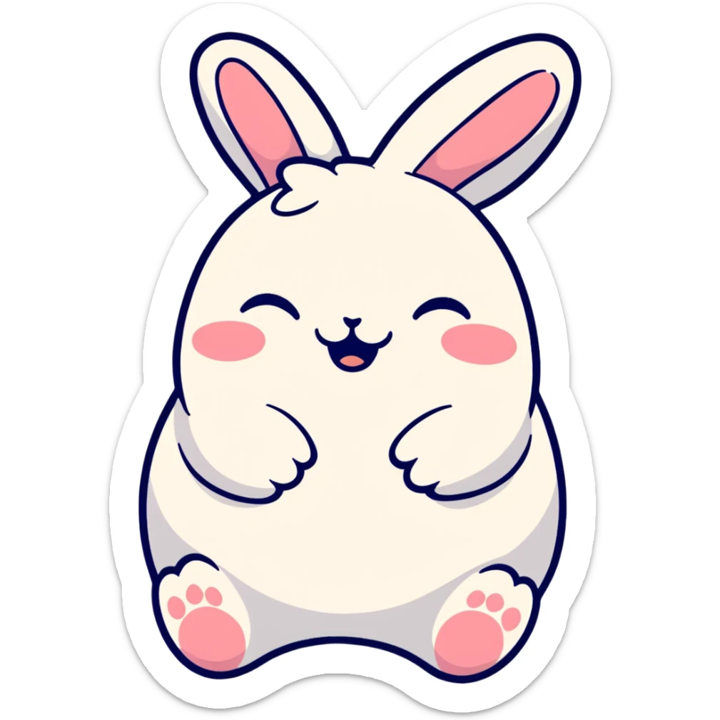 plush toy chubby bunny laughing with closed eyes and little tears, kawaii Japanese sticker style sticker
