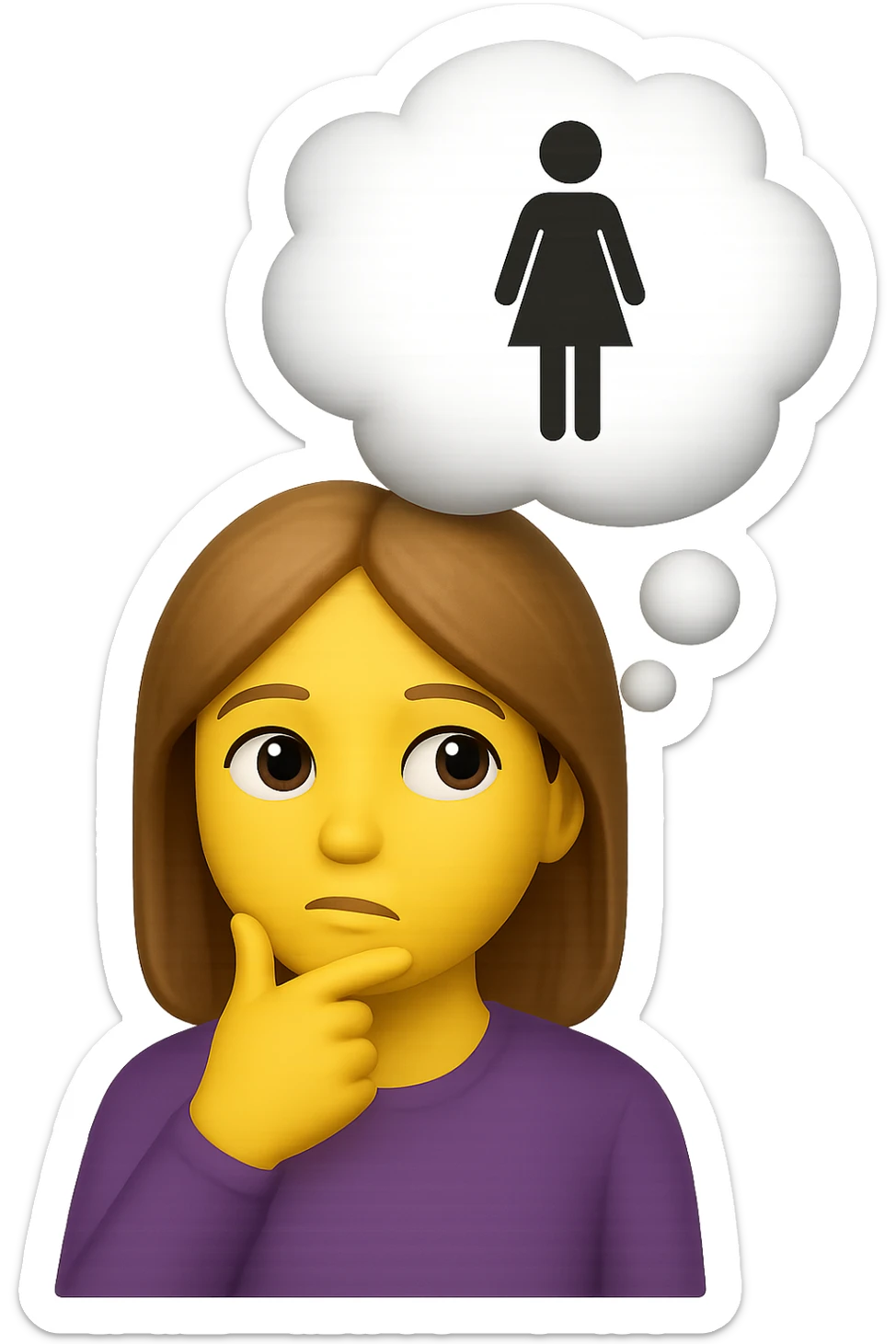 emoji stile iphone di una donna con nuvoletta di pensiero con all'interno la toilet per donne, iperrealistico 4k sticker