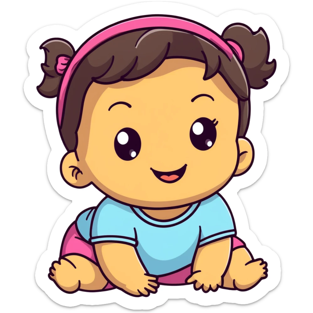close-up of smiling toddler face only with big eyes, medium skin tone, dark wavy hair, and a hair band, no body sticker