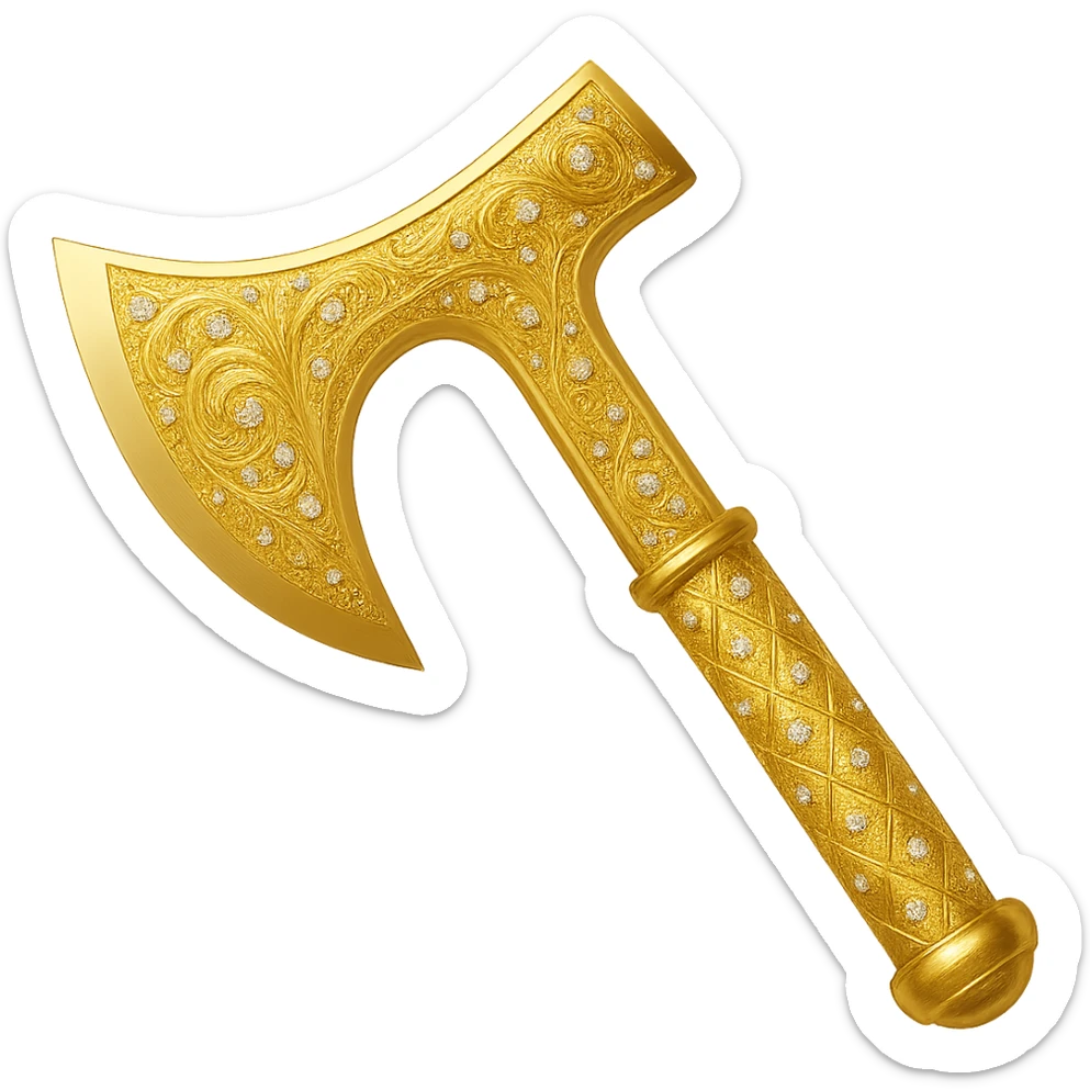 Recolor this weapon to a plated gold color with ornate engravings inlaid with diamonds. The gold should be rich and metallic, and the engravings should sparkle with diamond accents. Transparent background. sticker