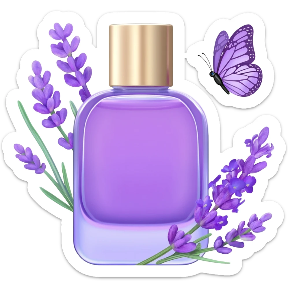 Lavender perfume with lavender flowers, and butterfly, pastel aesthetic, pastelcore sticker
