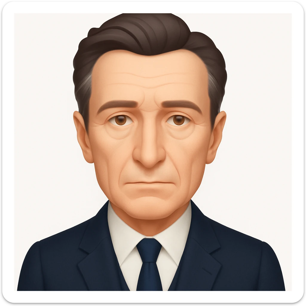 Remove the glasses from the emoji portrait of Maurice Merleau-Ponty, keep the suit and intellectual vibe, emoji style sticker