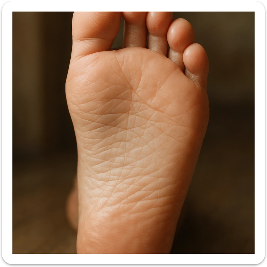 close-up realistic view of the sole of a human foot, skin details and plantar lines, realistic style sticker