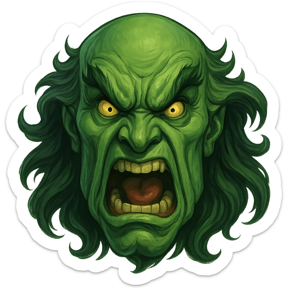 fierce head of the Wizard of Oz, exaggerated features, fantasy illustration, no background sticker