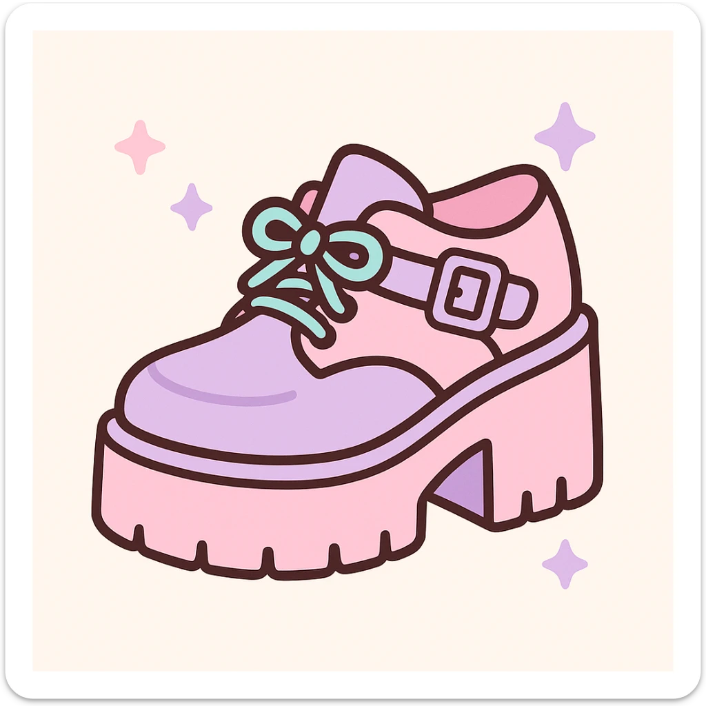 Add pastel pink and pastel purple accents to the BLACKPINK-inspired gothic shoes, keep them cute and stylish, kawaii style, no hearts. sticker