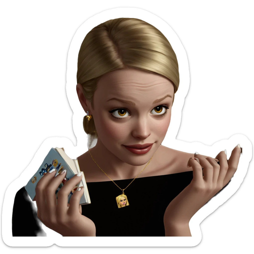 blonde girl with jewelry and book sticker