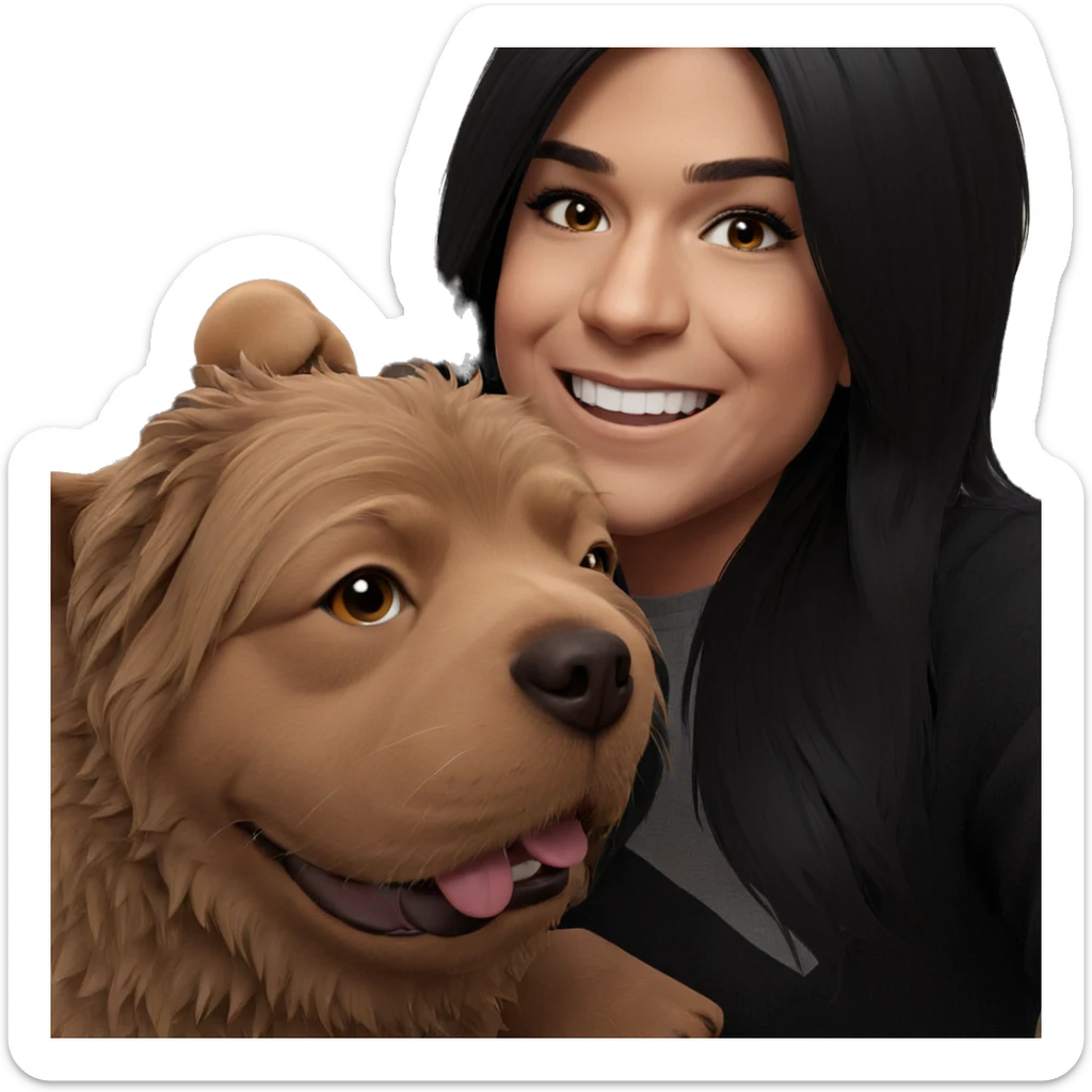 smiling person with dog sticker