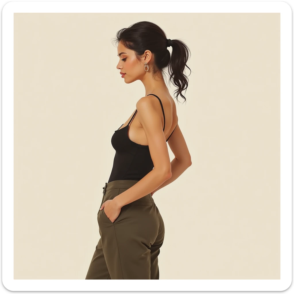 realistic illustration of a young woman with a feminine silhouette, photorealistic style, neutral background sticker