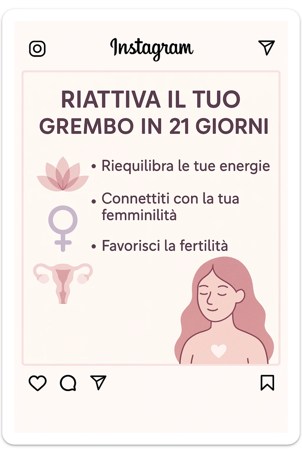 infografica stile post di instagram con titolo "Riattiva il tuo grembo in 21 giorni" sticker