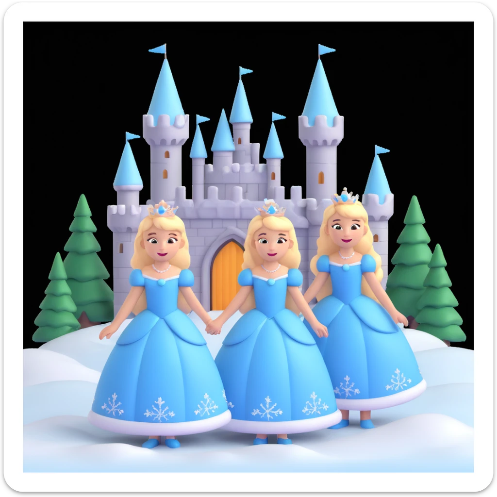 girls in a  snow princess dress, snow castle background sticker