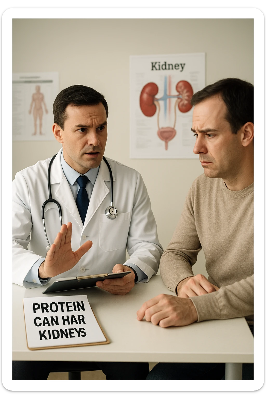 dottore che dice al paziente di non prendere proteine perchè fanno male ai reni sticker