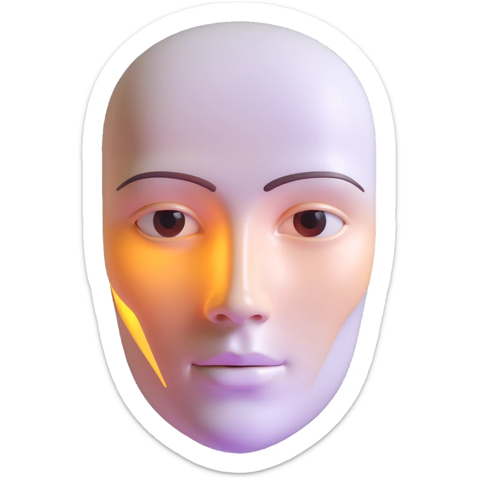 Minimalist futuristic AI avatar — clean glowing outline of a humanoid face, half-abstract with light reflections. sticker