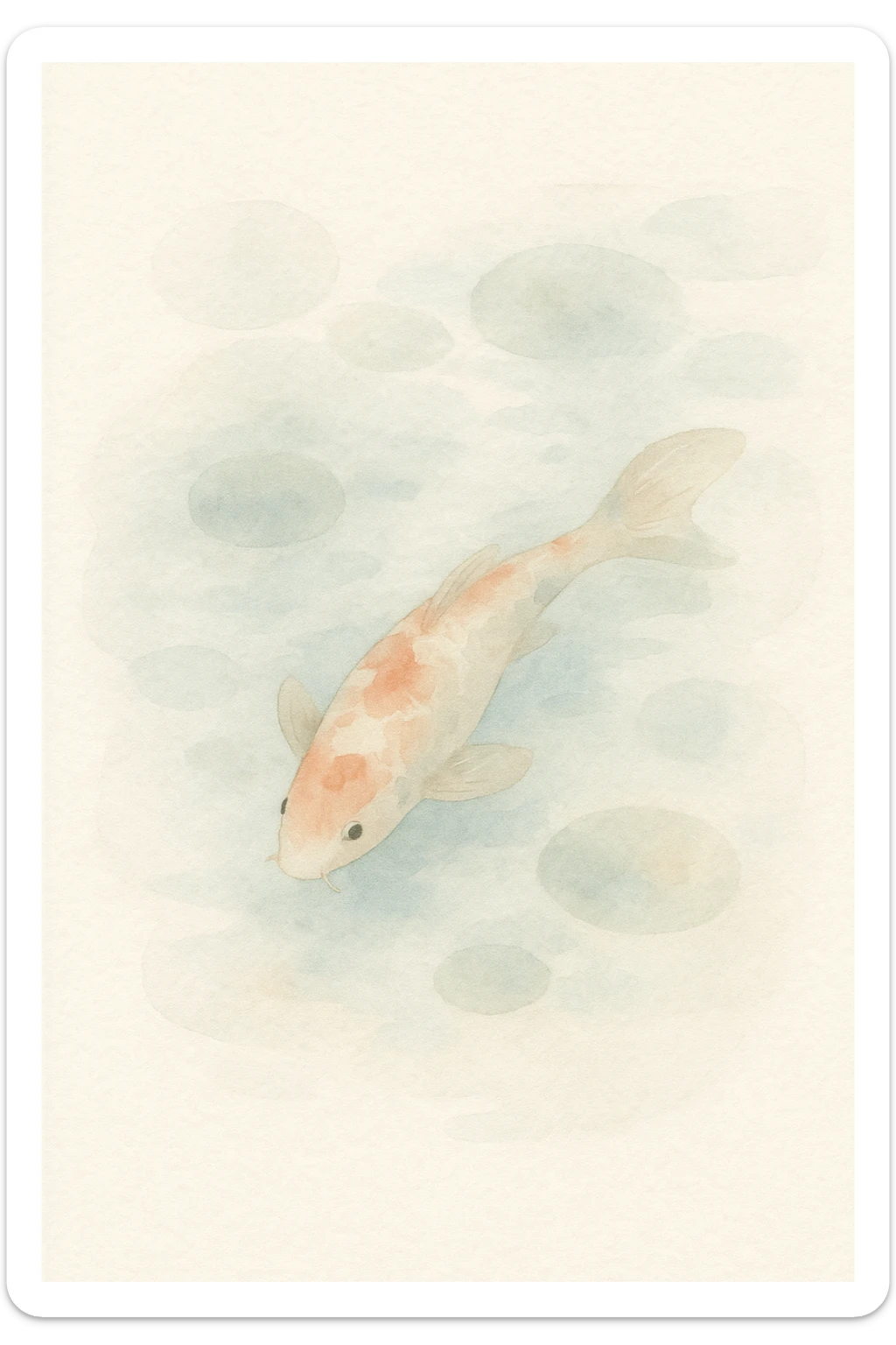 serene watercolor painting of a koi fish swimming in a pond, dreamy and ethereal sticker