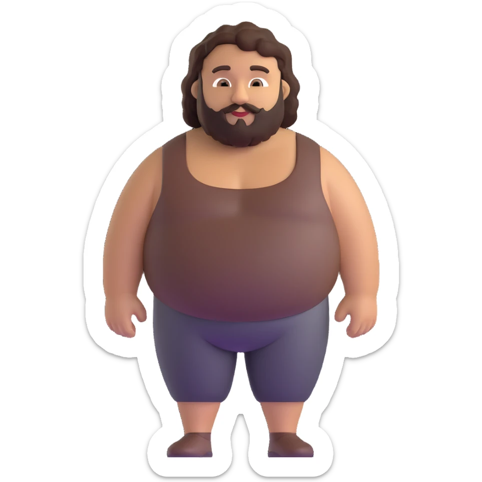 tan guy with mid-length brown and black curly hair like LaMelo Ball, beard, chubby build sticker