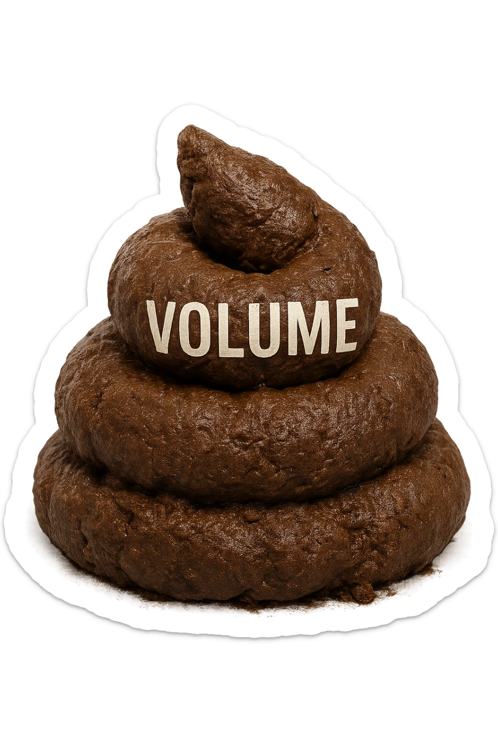 montagnetta di feci di animale con la parola "volume" stampata sopra, IPERREALISTICA 4K sticker