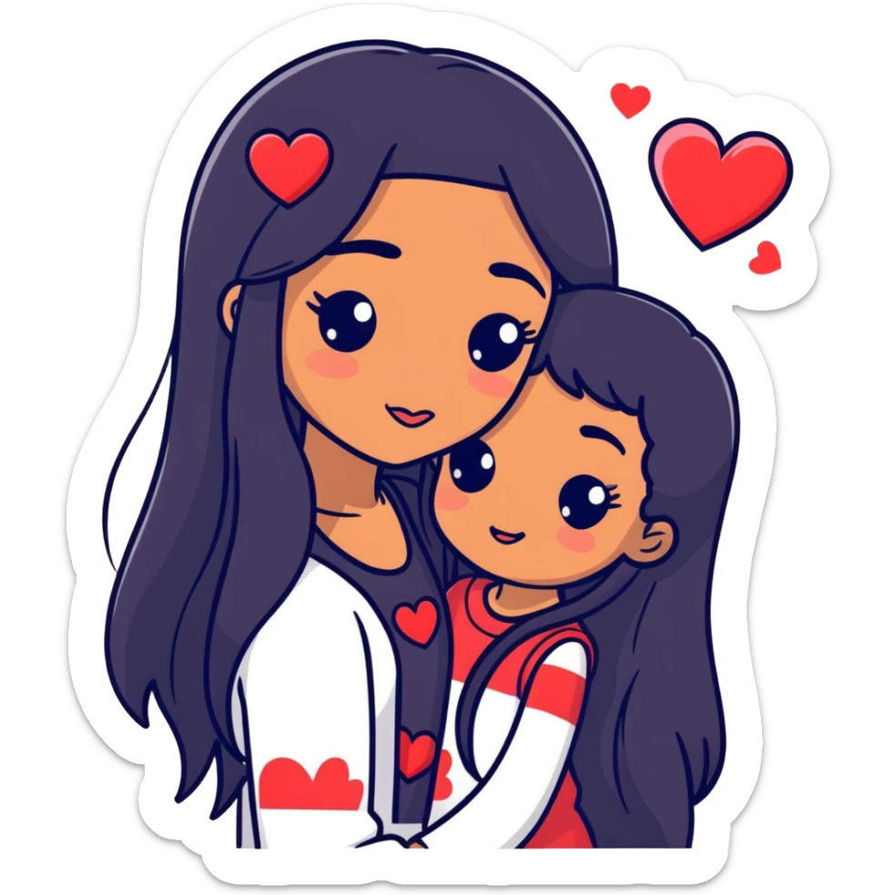 mixed girl with long 3b hair cute lovey dovey girly with hearts cute in love kissy face  sticker