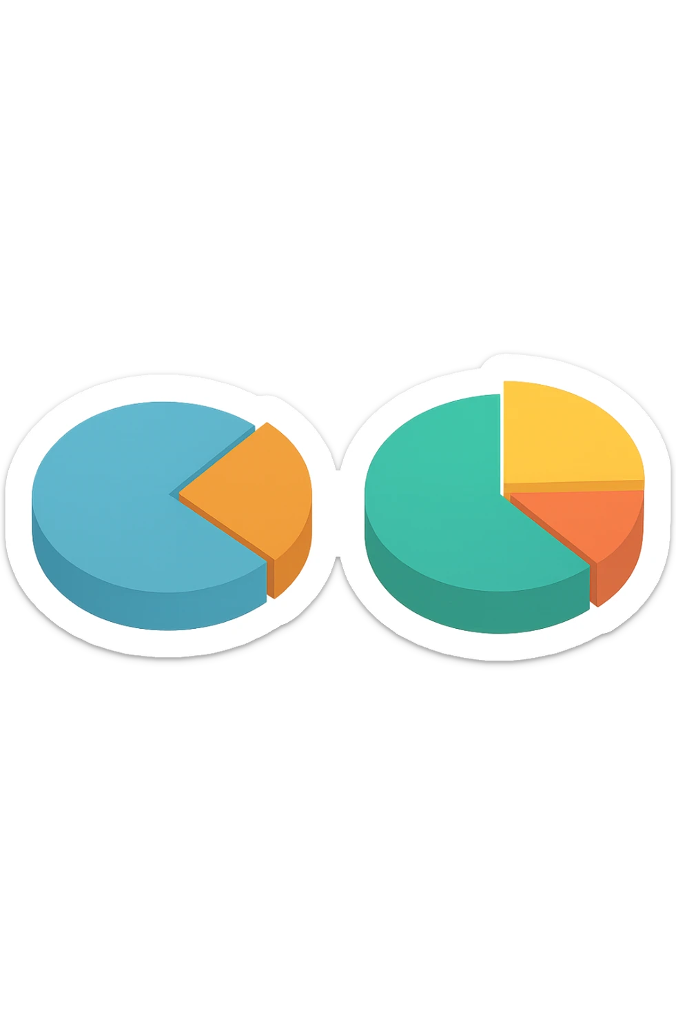 due grafici a torta 3d, uno ha due spicchi e l'altro ne ha 3 sticker