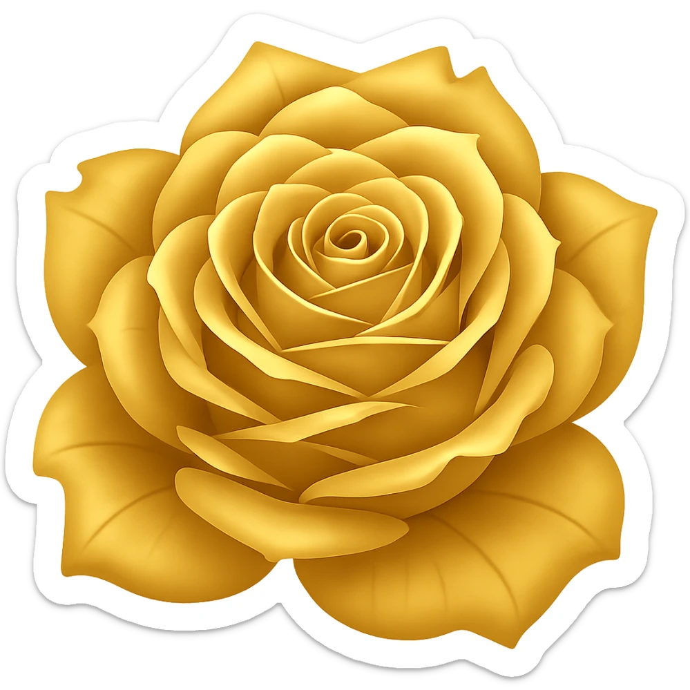 Make the frozen rose look gold in the style of an emoji, with no background. sticker