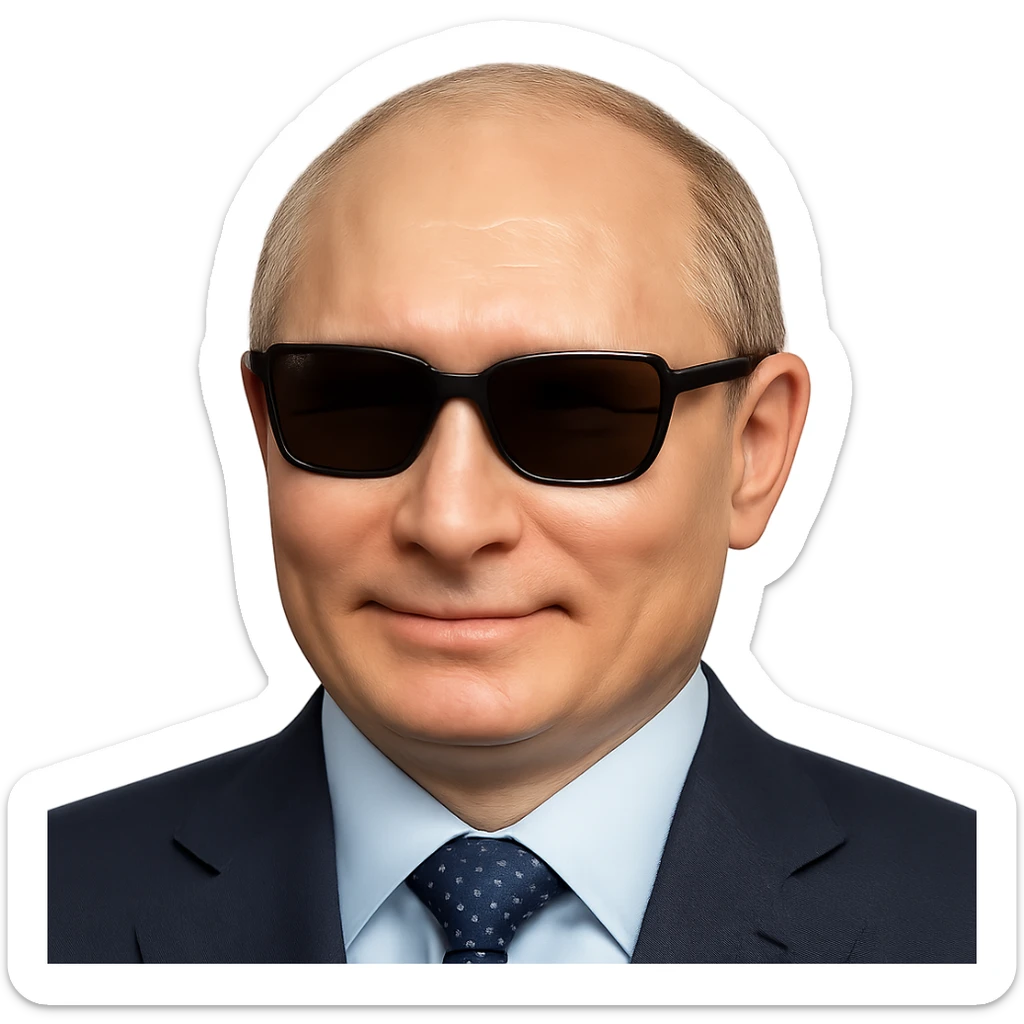 photorealistic portrait of Putin wearing sunglasses, emoji style, confident expression sticker