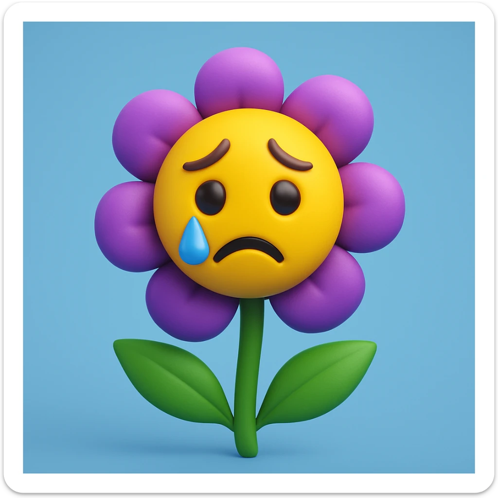 Make the sad flower with a teardrop in the style of microsoft style 3d fluent emojis sticker