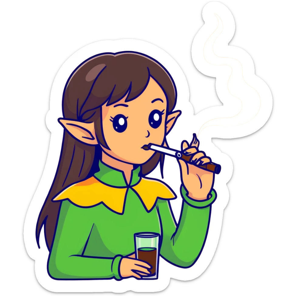 A brunette girl with medium straight hair and almost dark-skinnedis vaping elf bar sticker