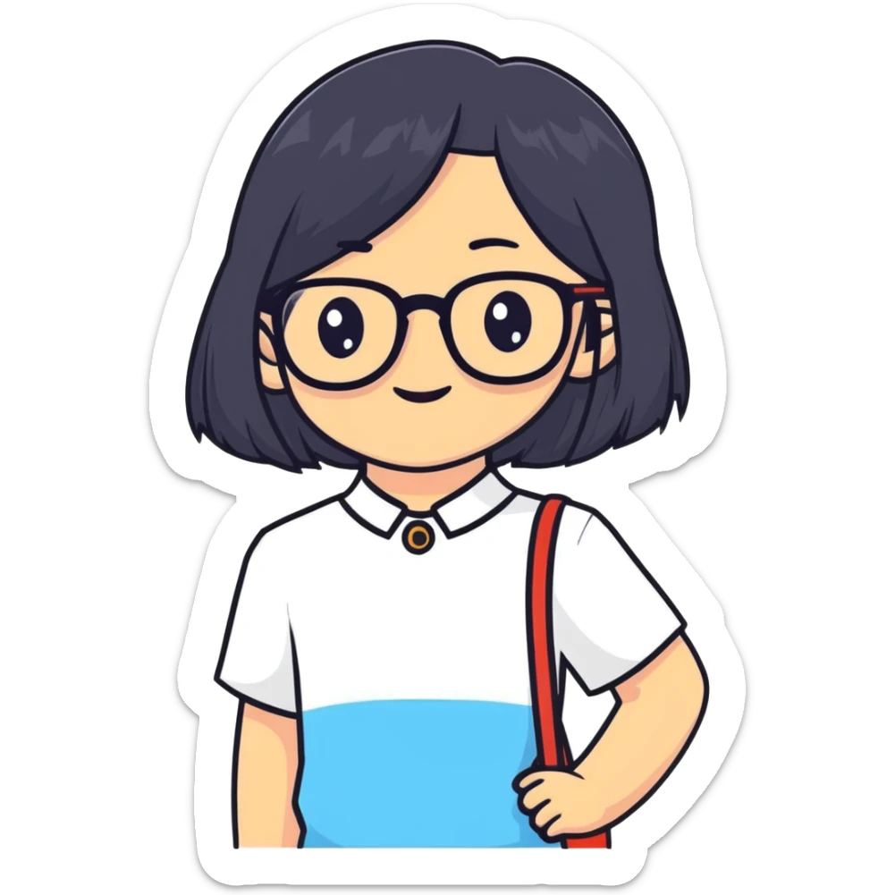 young Vietnamese girl with shoulder-length black hair and glasses sticker