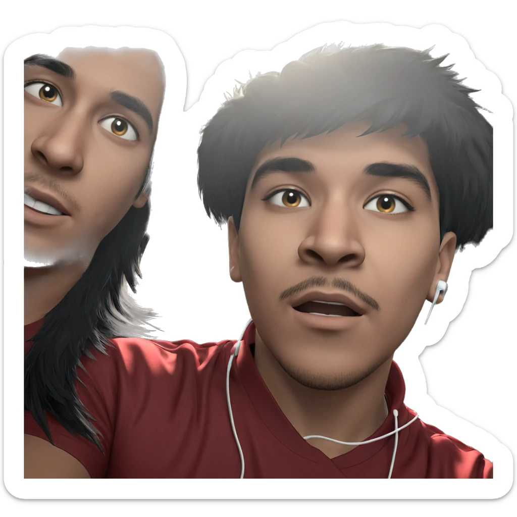 boy with black hair and earphones sticker