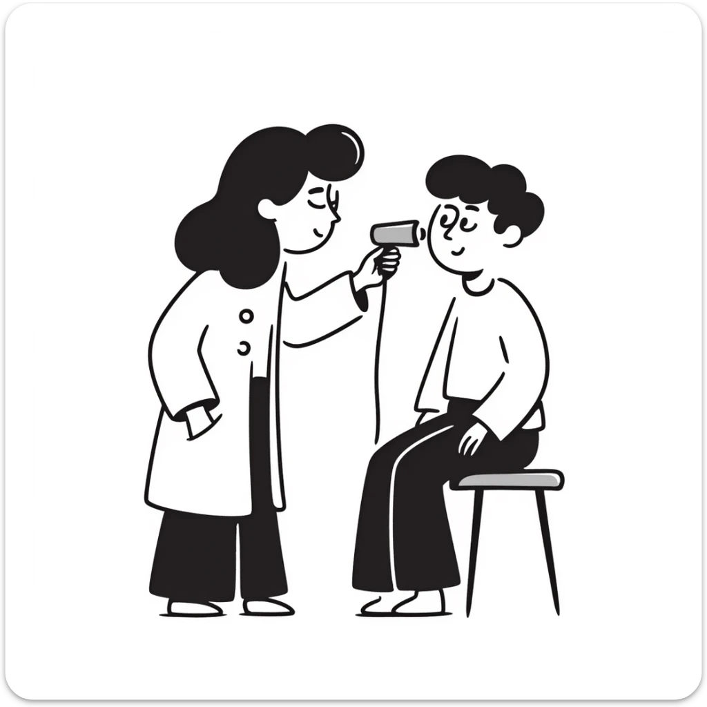 Doctor examining patient's skin with dermatoscope, skin cancer screening test sticker