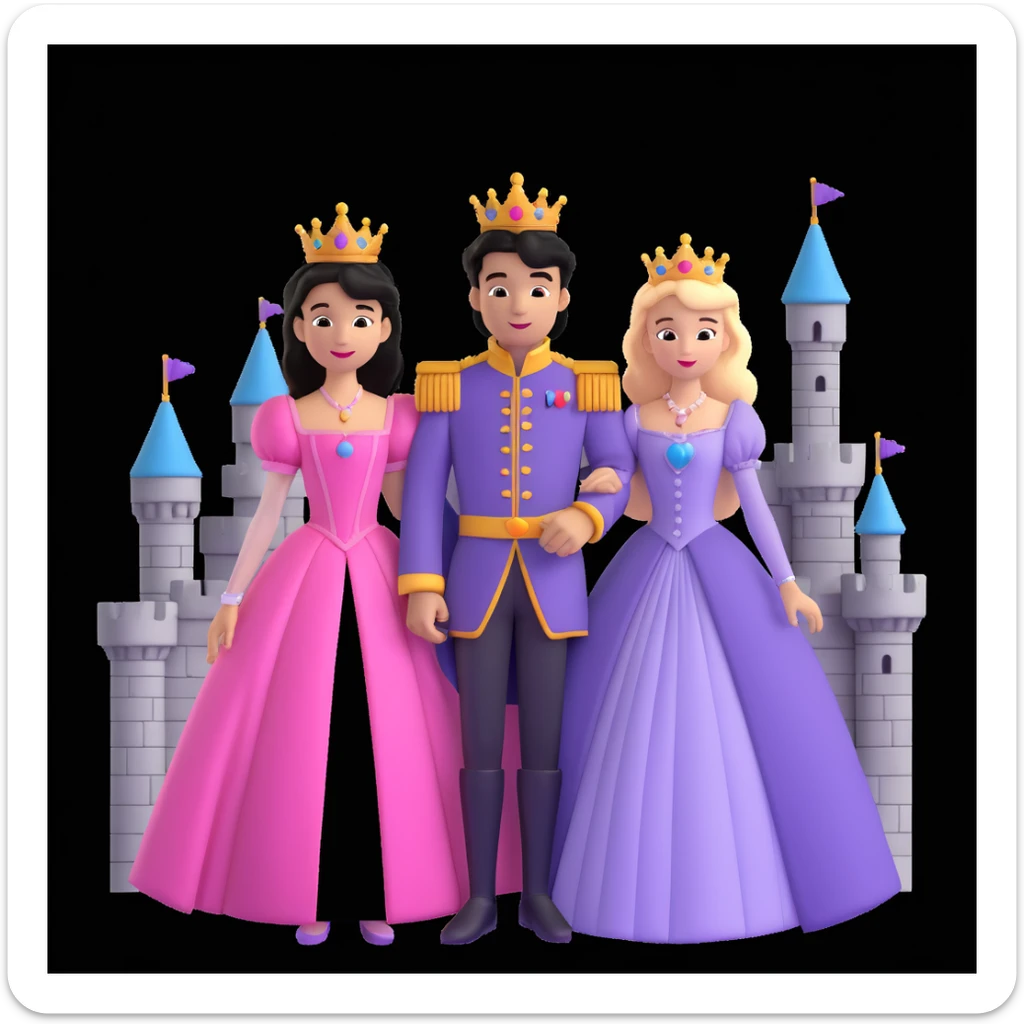 prince and princess disny dress close up photo in castle sticker