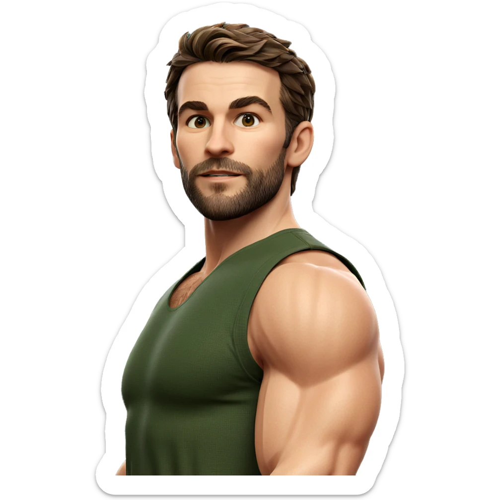 muscular male with beard sticker