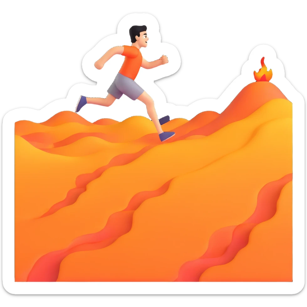 person running with high steps across scorching hot beach sand with heat waves rising sticker
