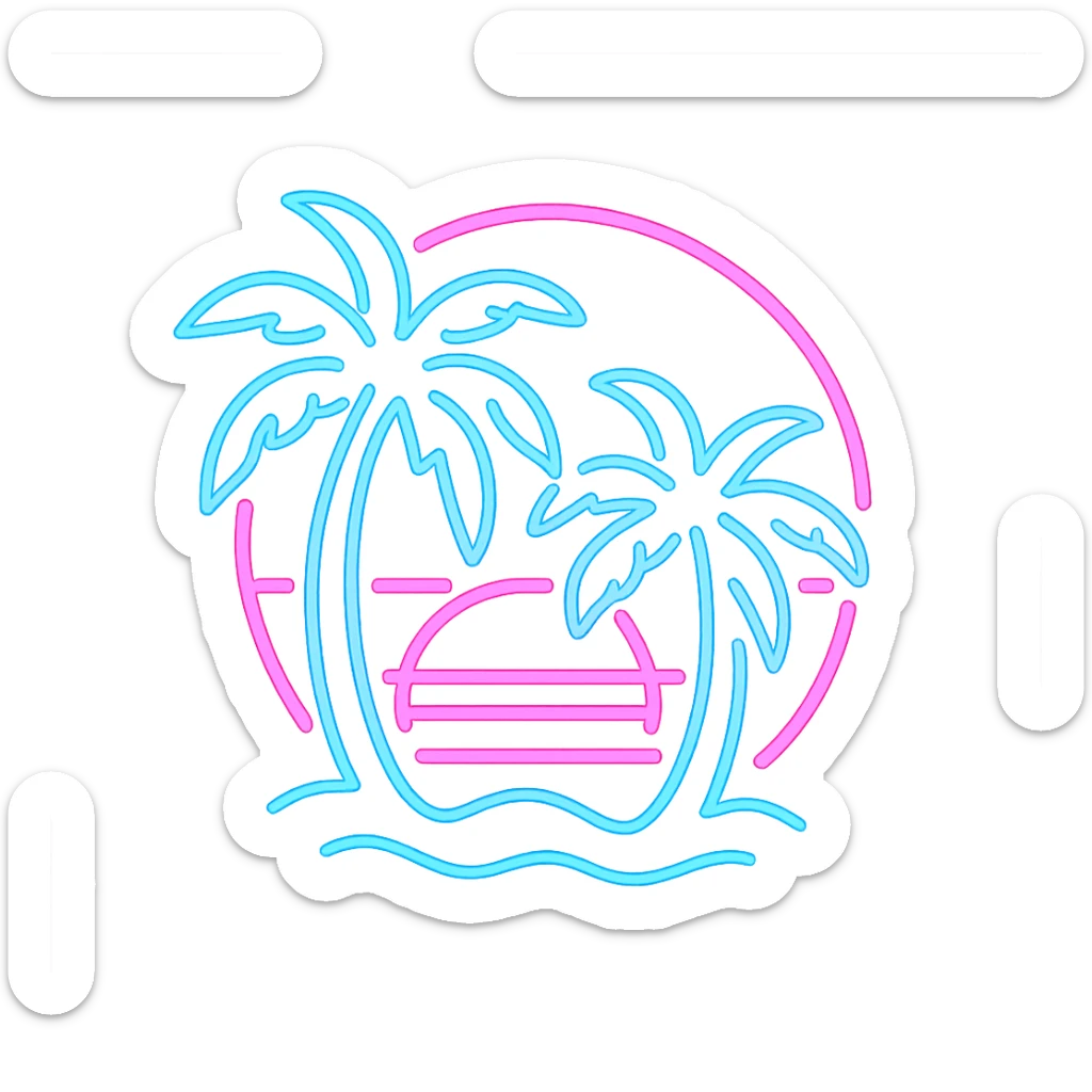 Vice City inspired neon icon with 80s Miami vibe, pink and blue colors, palm trees, no text, vibrant and retro style sticker