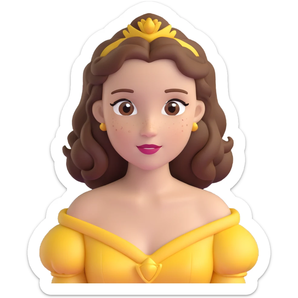 Disney Princess Belle from Beauty and the Beast with brown hair and face with freckles sticker