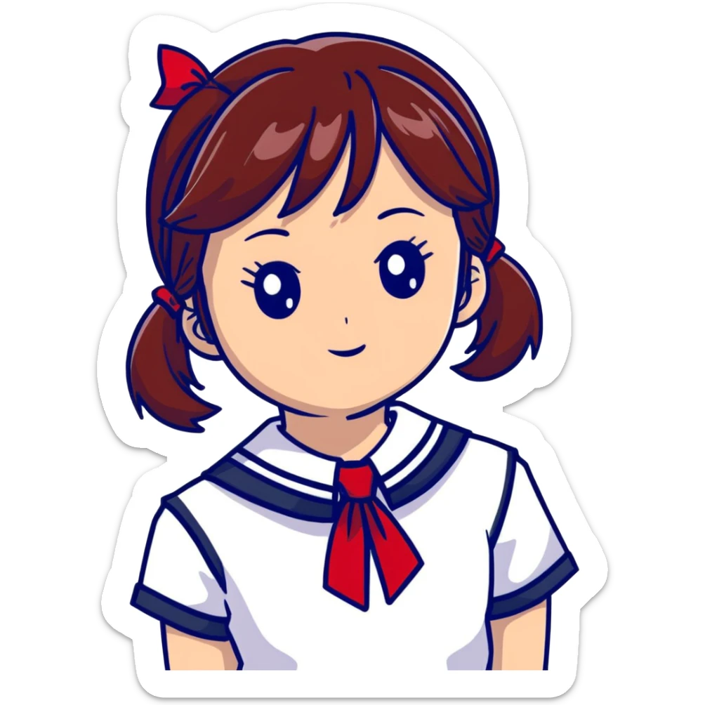 Adorable Japanese high school girl in classic sailor uniform with red necktie sticker
