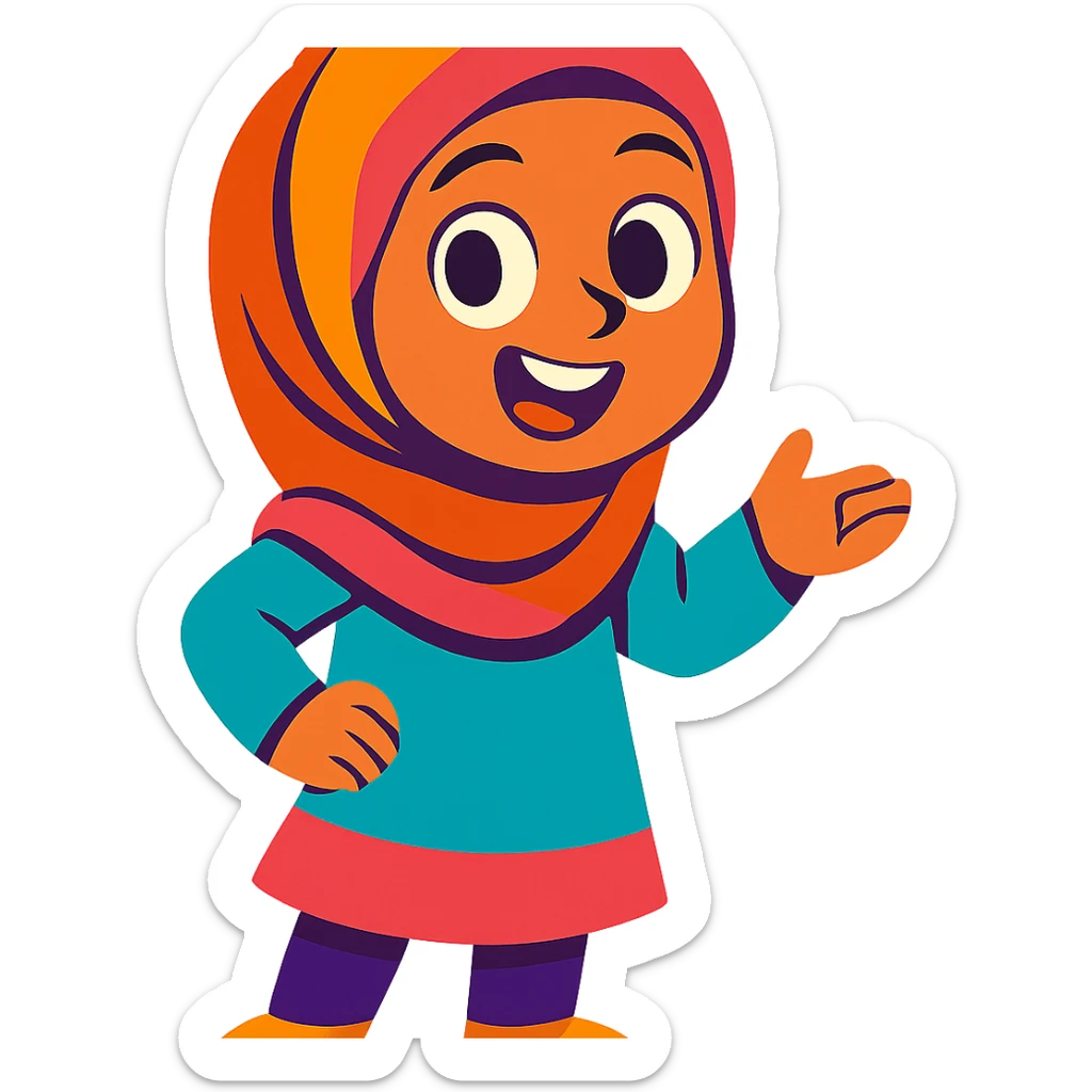 hijabi girl, vibrant cartoon style, colorful, expressive sticker