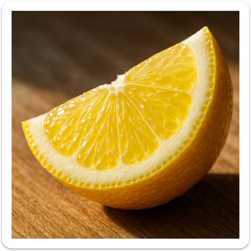 realistic lemon wedge, natural details, juicy texture, vivid colors, natural light sticker