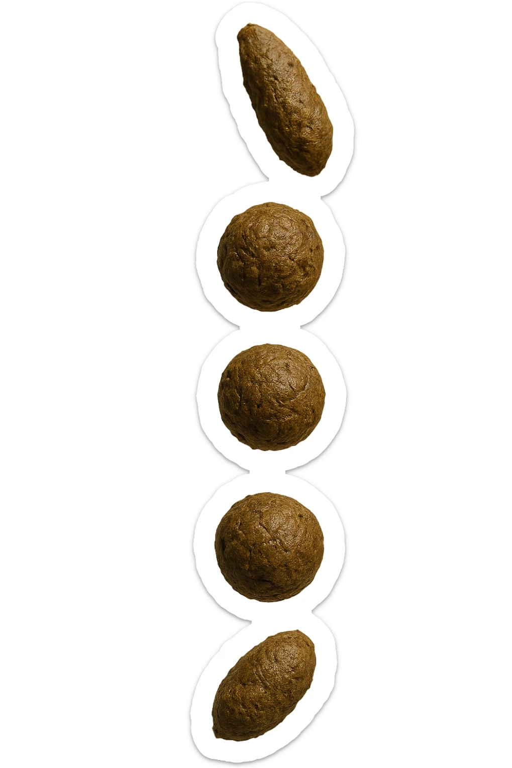 FECI DI ANIMALE A PALLINE UN PO' ALLUNGATE CADONO DALL'ALTO VERTICALMENTE, IPERREALISTICO 4K sticker