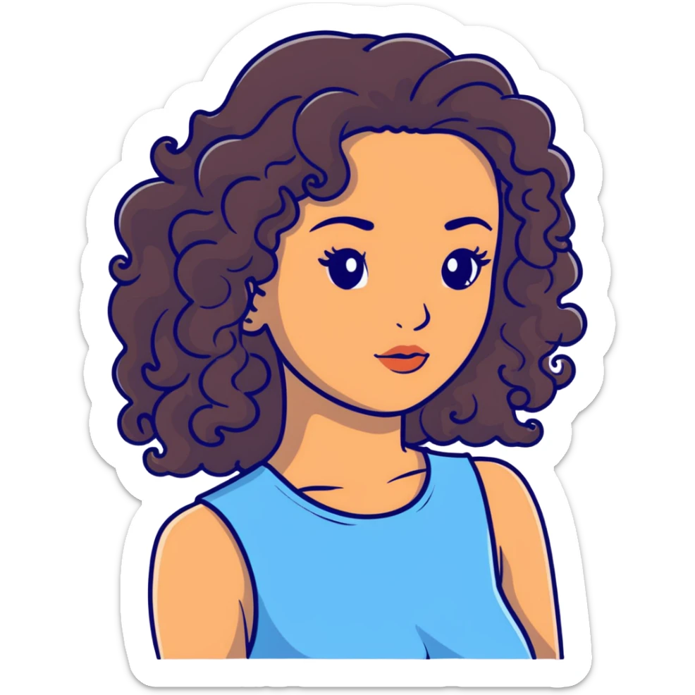 attractive Greek woman with long curly dark brown hair and light skin sticker