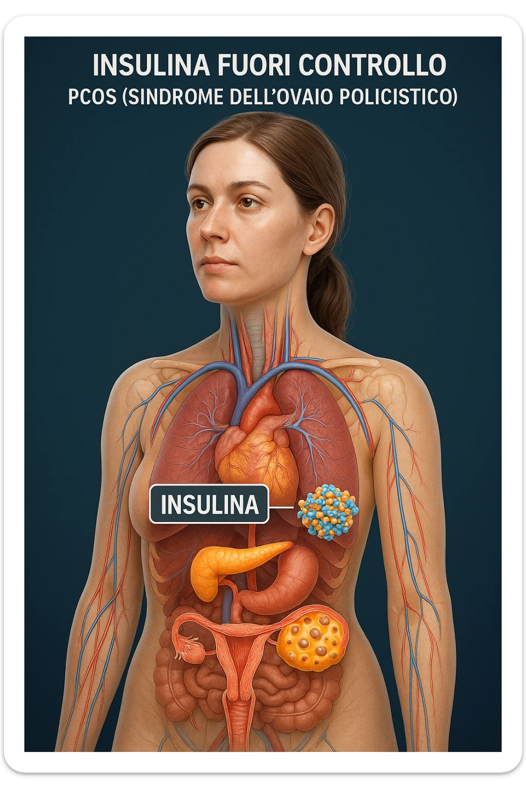 Donna con insulina fuori controllo  in 3D immagine medica donna pcos in italiano basta anche solo un riferimento all'insulina sticker