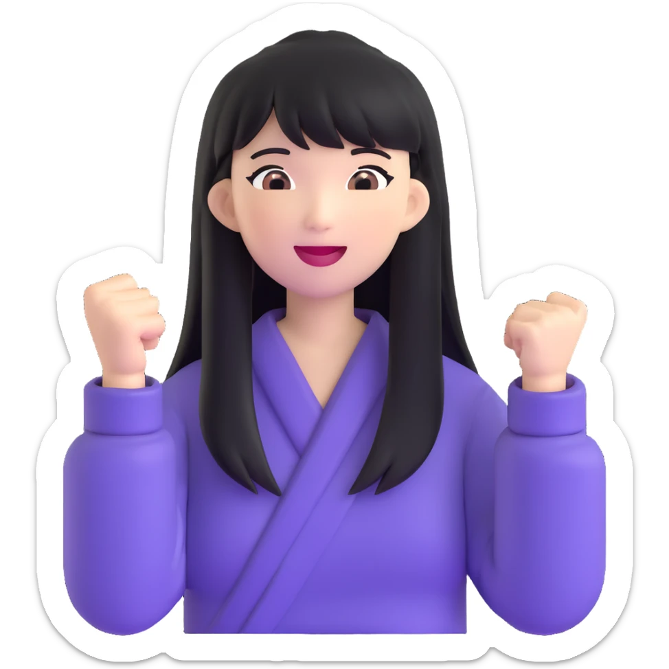 East Asian woman with long black straight hair and bangs cheering for Doosan Bears baseball team sticker