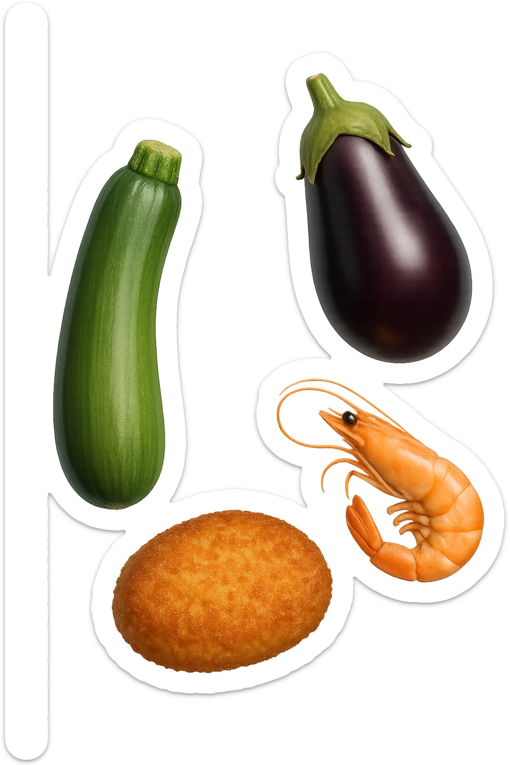 emoji stile iphone realistica zucchine, melanzane, gamberi, costoletta fluttuano in aria
IPERREALISTICO 4K sticker