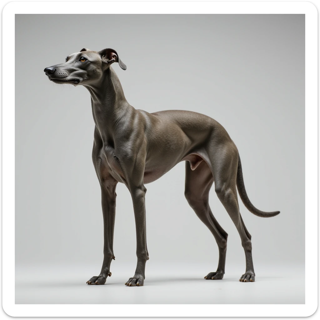grey greyhound, full body, looking to the side, racing dog, realistic style sticker