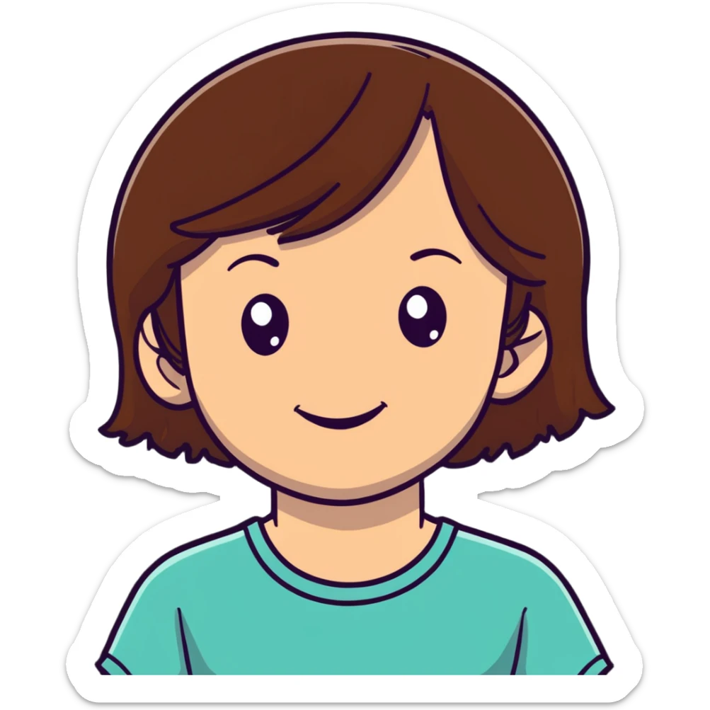a girl with brown hair and brown eyes smiling sticker