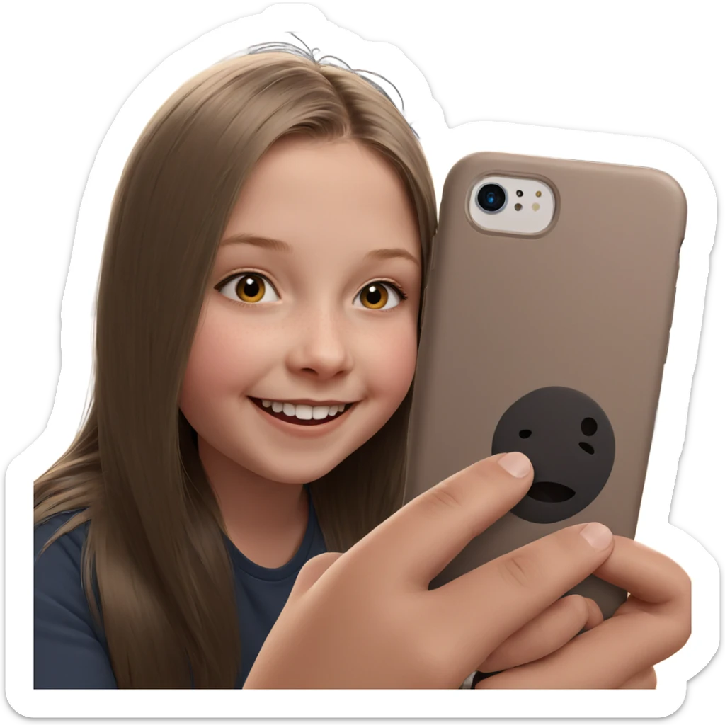 smiling girl holding phone indoors sticker