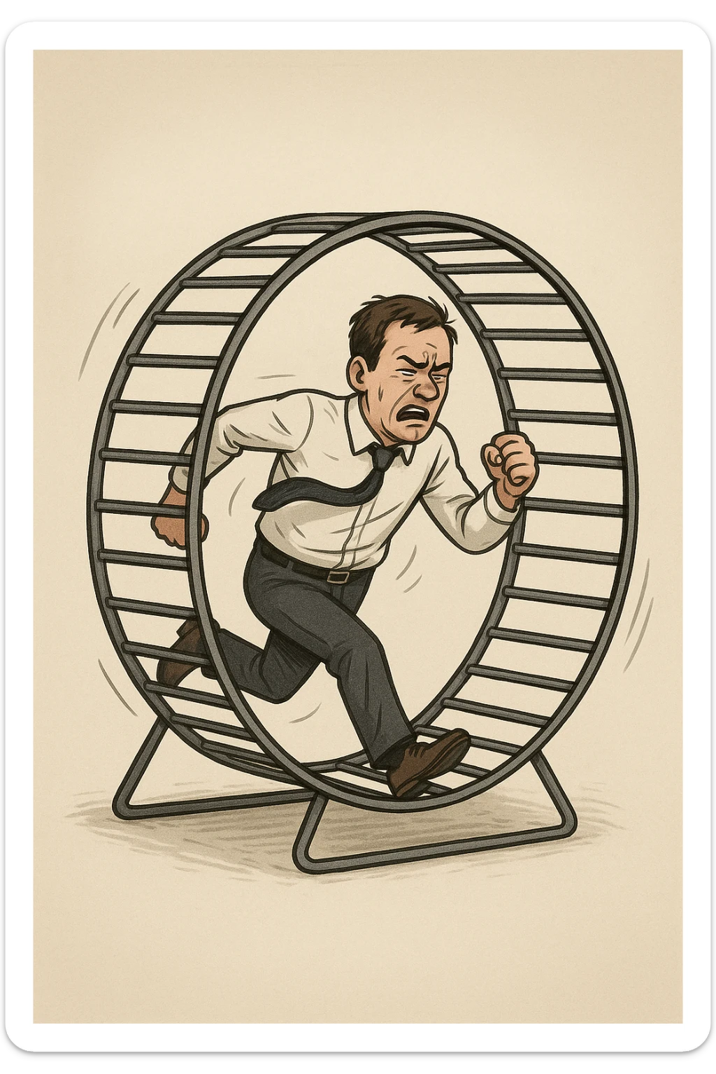 uomo che corre dentro la ruota del criceto come un circolo vizioso sticker