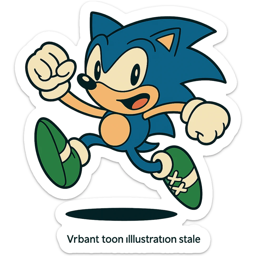 Change Sonic’s shoes to green sneakers with white laces, keep the vibrant toon style, no background. sticker